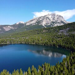 Obraz premium Mountain Lake Aerial View, Summer Day (1)