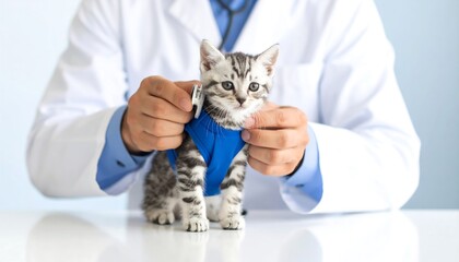 Veterinarian examining kitten