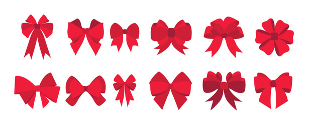  simple hand drawn red ribbon bow collection bowknot