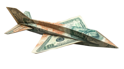 Flying 100 American dollars banknotes cut out