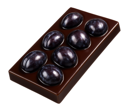 Chocolate bar with rhodium plums