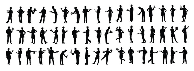 ector illustration of silhouettes of restaurant staff