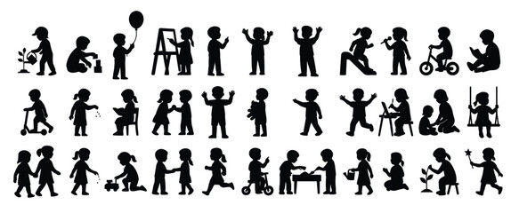 Captivating kids silhouettes engaged in playful learning