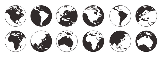 World Map Icon With Different Continens Collection