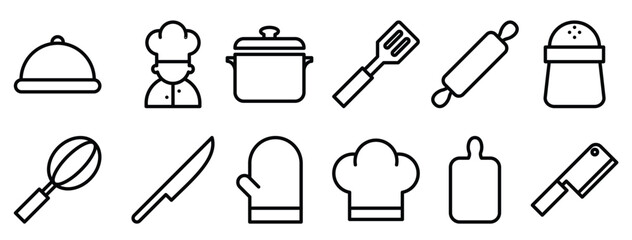 Chef Cooking Utensils Linear Icon Collection