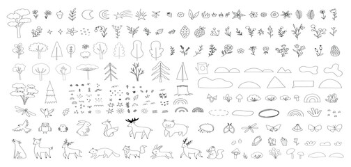 woodland big set doodle cute cartoon collection children