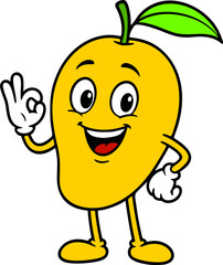 Obraz premium Anthropomorphic mango vector illustration, for fruit or food mascot design, transparent background PNG