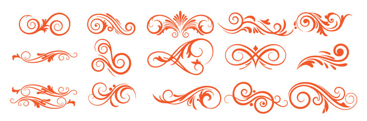 Classic red swirls and flourishes ornament set for designers