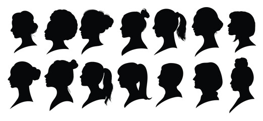 Collection of female face silhouette designs from the side