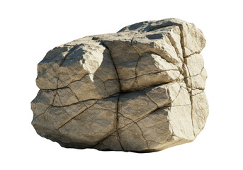 A large, textured rock with prominent cracks, isolated on a transparent background, showcasing geological formation