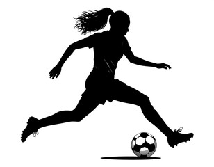Female soccer player silhouette in action