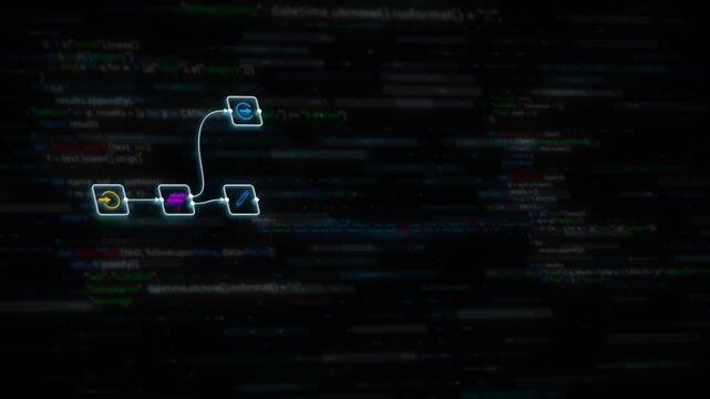 AI agent automation workflow diagram with digital data process flow and futuristic technology code background - Powered by Adobe
