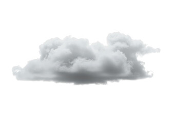 A single fluffy white and gray cloud isolated on a pure transparent background, representing weather and atmosphere