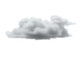 A single fluffy white and gray cloud isolated on a pure transparent background, representing weather and atmosphere