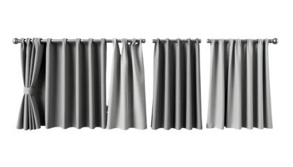Elegant Grey Curtains Set Realistic Render with Transparent Background