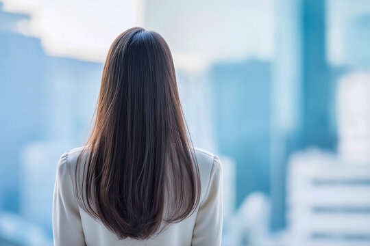 未来を見つめる女性の後ろ姿
