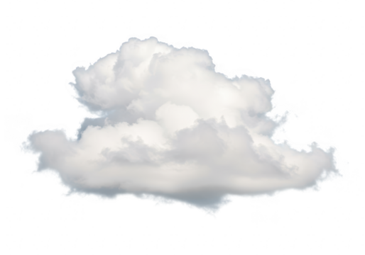A single fluffy white cloud isolated on a transparent background, representing sky, weather, and a sense of lightness and purity
