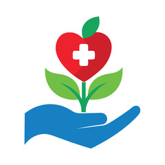 Hand Holding Heart Shaped Apple with Medical Cross Symbol Representing Health Wellness and Healthcare Industry Innovation Growth Prevention and Healthy Lifestyle Choices