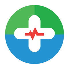 Medical Cross Logo with Heart Rate Monitor Symbol Green and Blue Design Health Care Icon Isolated on White Background Modern Flat Style Vector Illustration