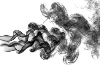 Fototapeta premium Black smoke swirling and twisting against a transparent background, creating an abstract and dynamic visual