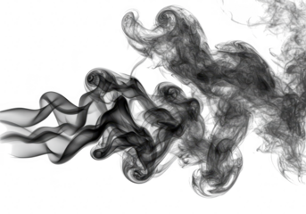 Black smoke swirling and twisting against a transparent background, creating an abstract and dynamic visual