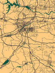 Luoyang China City Street Map. Banner print design background paint, graphic digital media, contemporary trendy art, unique interesting bright, famous modern beautiful Map