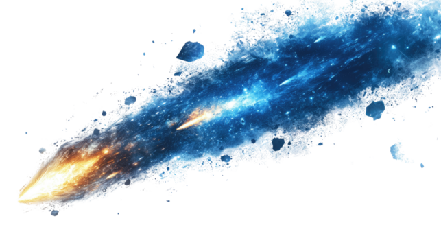 Flying meteors cut out on white background