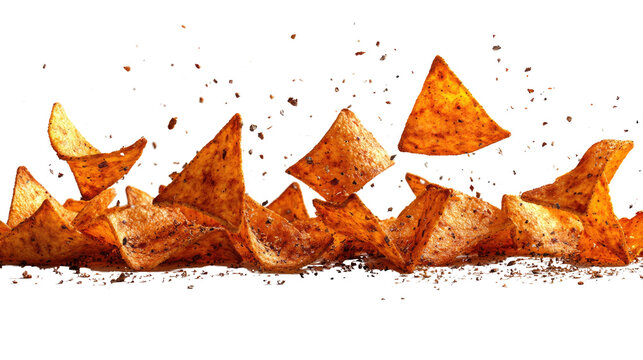 Flying mexican nachos chips isolated on white background - Powered by Adobe