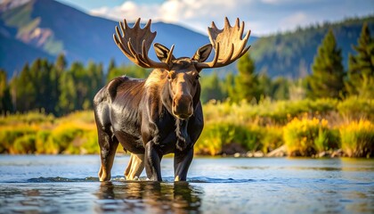 Moose in river
