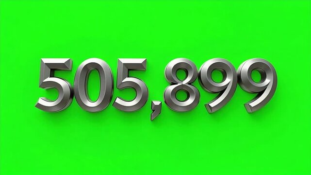 Striking silver 3D numbers '505,899' animate against a vibrant green background for impactful visuals.