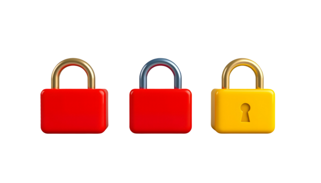 Colorful 3D Cartoon Padlocks on Transparent Background