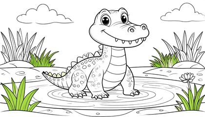 Smiling baby crocodile coloring page