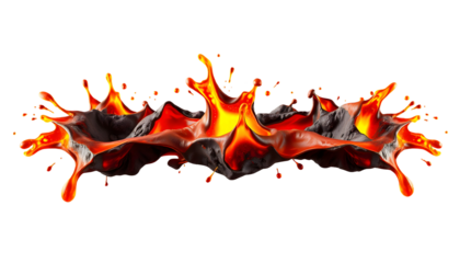 Fiery Lava Splash Explosive Burst on Transparent Background