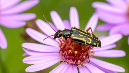 Striped beetle on purple flower