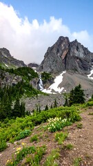 Mountain Waterfall Landscape, Summer Hike