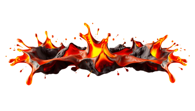 Fiery Lava Splash Explosive Burst on Transparent Background