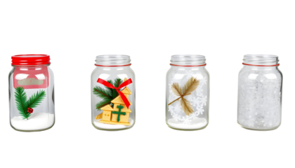 Christmas Jars with Decorations and Snow