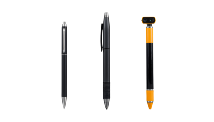 Three pens of different styles on a transparent background
