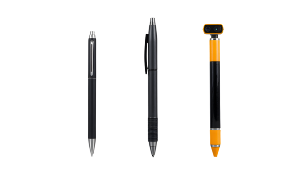 Three pens of different styles on a transparent background