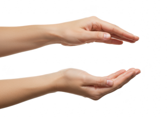 Open female hands gesture, isolated on transparent background, symbolizing care, support, and offering