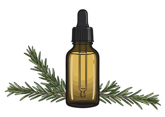 Fototapeta premium Essential oil bottle with dropper and green pine leaves 