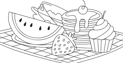 Smiling Fruit Breakfast with Pancakes and Berries, Fun Food Illustration for Kids