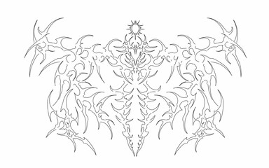 White tribal wing guardian vector, symmetrical ornamental tattoo style design for t-shirt, poster, or digital art