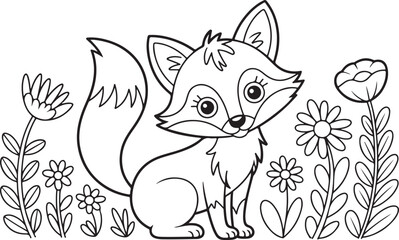 Cute Fox and Floral Border, Hand-drawn Nature Art for Animal and Wildlife Themes