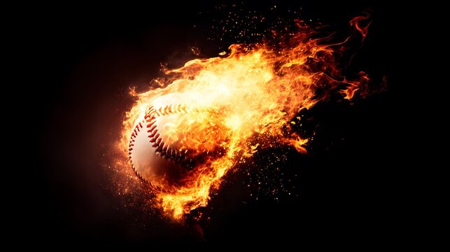 A baseball engulfed in fiery intensity, symbolizing passion and energy in sports.