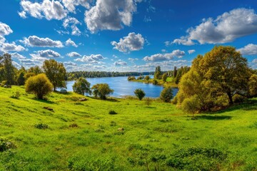 Obraz premium Scenic lake landscape, vibrant autumn colors
