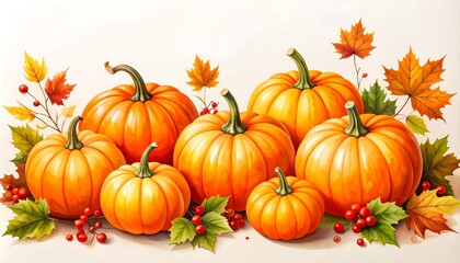 Obraz premium Pumpkins and autumn leaves