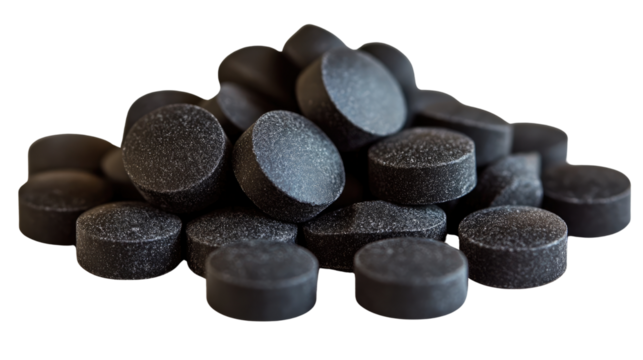activated Charcoal Pills isolated on white background