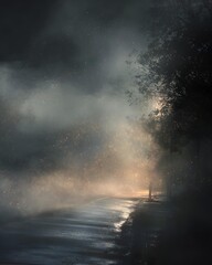 Fototapeta premium Dark mysterious glowing fog with surreal textures