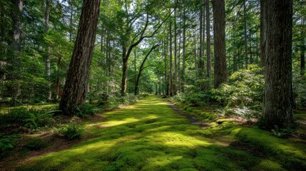 Fototapeta premium Sunlight filtering through forest path